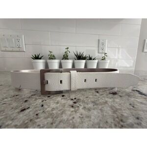 Calvin Klein White Leather Belt Size M 42" Matte Silver Buckle